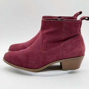 Vionic Vera Ankle Boots Heel Zip Size 8.5 Womens Dark Red Suede